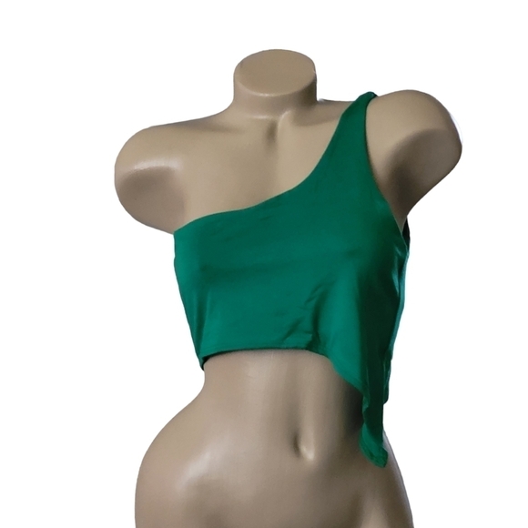 Naked Wardrobe Green Smooth Side Asymmetrical Crop Top New L - Picture 4 of 8